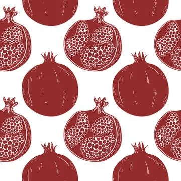 Vector seamless pattern with hand drawn pomegranates Stock Illustration