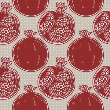 Vector seamless pattern with hand drawn pomegranates Stock Illustration