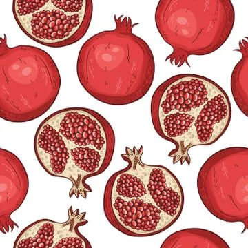 Vector seamless pattern with hand drawn pomegranates Stock Illustration