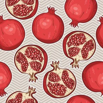 Vector seamless pattern with hand drawn pomegranates Stock Illustration