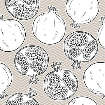 Vector seamless pattern with hand drawn pomegranates Stock Illustration