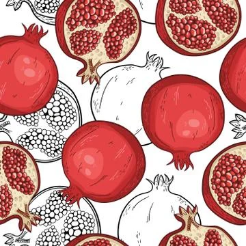 Vector seamless pattern with hand drawn pomegranates Stock Illustration