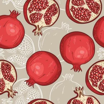 Vector seamless pattern with hand drawn pomegranates Stock Illustration