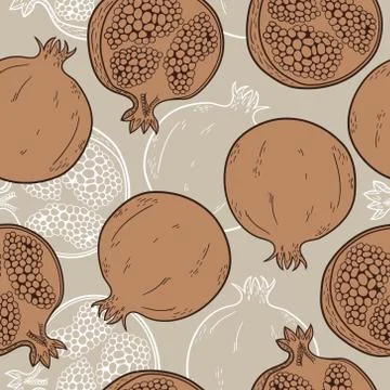 Vector seamless pattern with hand drawn pomegranates Stock Illustration