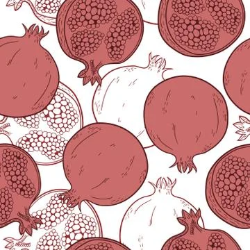 Vector seamless pattern with hand drawn pomegranates Stock Illustration