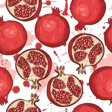 Vector seamless pattern with hand drawn pomegranates Stock Illustration