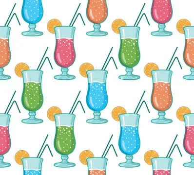 Vector seamless pattern with hand drawn cocktails. Stock Illustration