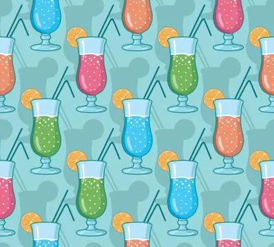 Vector seamless pattern with hand drawn cocktails. Stock Illustration