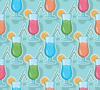 Vector seamless pattern with hand drawn cocktails. Stock Illustration
