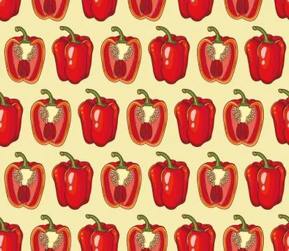 Vector seamless pattern with hand-drawn peppers. Texture design Stock Illustration
