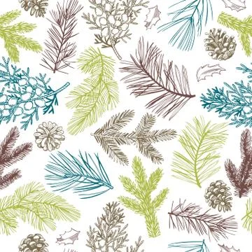 Vector  seamless pattern with hand drawn Christmas plants 스톡 일러스트