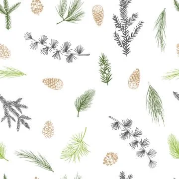 Vector  seamless pattern with hand drawn Christmas plants 스톡 일러스트
