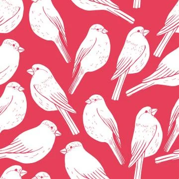 Vector  seamless pattern with  hand drawn bullfinch イラスト素材