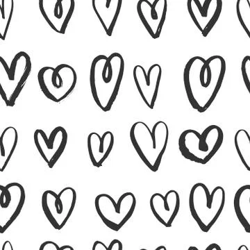 Vector seamless pattern with hand-drawn hearts. Stock Illustration