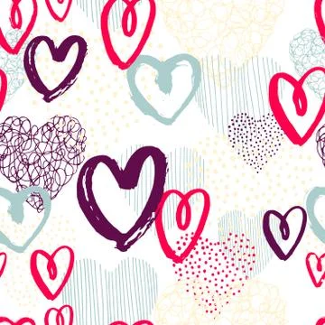 Vector seamless pattern with hand-drawn hearts. Stock Illustration