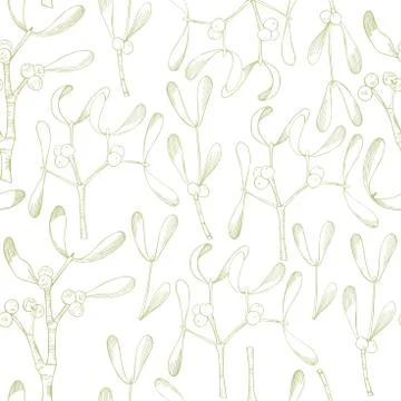 Vector  seamless pattern with hand drawn mistletoe. Stock Illustration