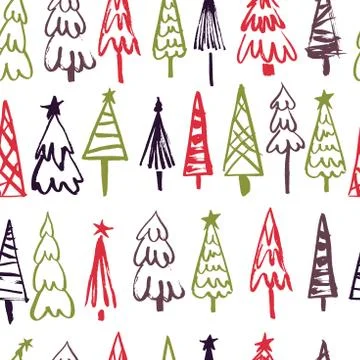 Vector seamless pattern with hand drawn Christmas Trees. イラスト素材
