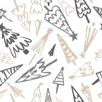 Vector seamless pattern with hand drawn Christmas Trees. Sketch illustration イラスト素材