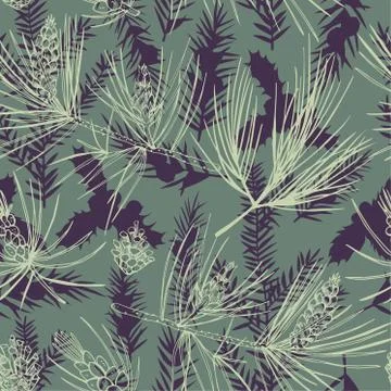 Vector  seamless pattern with hand drawn Christmas plants 스톡 일러스트