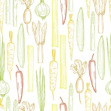 Vector seamless pattern with hand drawn vegetables Stock Illustration