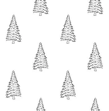 Vector seamless pattern of hand drawn spruce tree Stock Illustration