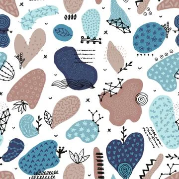 Vector seamless pattern with hand drawn abstract shapes. Spotted and textured Stock Illustration