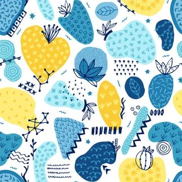 Vector seamless pattern with hand drawn abstract shapes. Spotted and textured Stock Illustration