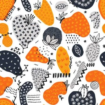 Vector seamless pattern with hand drawn abstract shapes. Spotted and textured Illustrazione stock