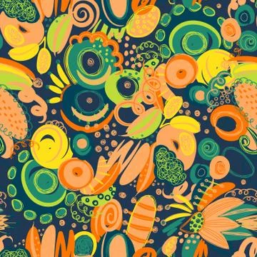 Vector seamless pattern with hand drawn abstract shapes, scribbles, spirales. Stock Illustration