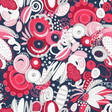 Vector seamless pattern with hand drawn abstract shapes, scribbles, spirales. Stock Illustration