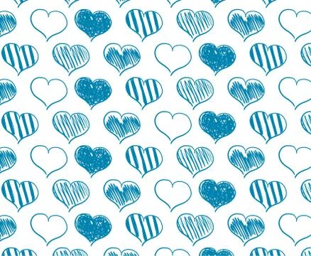 Vector seamless pattern of hand-drawn blue hearts 스톡 일러스트