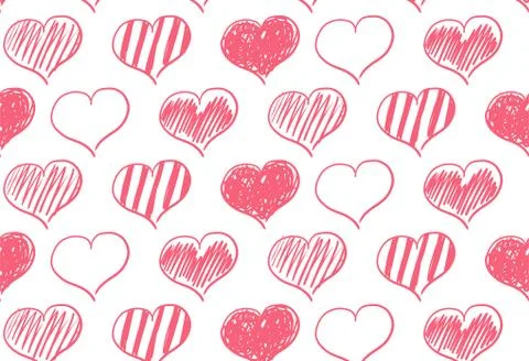 Vector seamless pattern of hand-drawn red hearts Stock Illustration