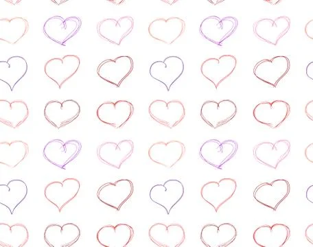 Vector seamless pattern of hand-drawn red hearts Stock Illustration