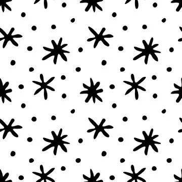 Vector seamless pattern from hand drawn snowflakes in doodle style. Winter, c 스톡 일러스트