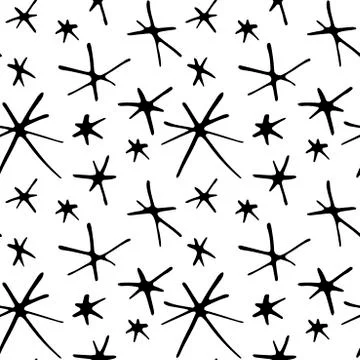 Vector seamless pattern from hand drawn snowflakes in doodle style. Winter, c Stock Illustration
