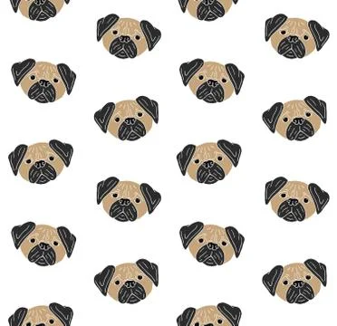 Vector seamless pattern of hand drawn pug Stock Illustration