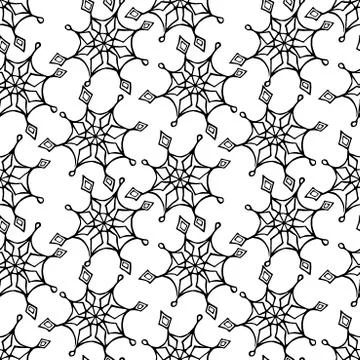 Vector seamless pattern from hand drawn snowflakes in doodle style. Winter, c Stock Illustration
