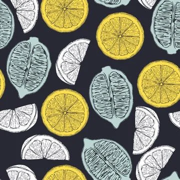 Vector seamless pattern with hand drawn lemons. Stock Illustration