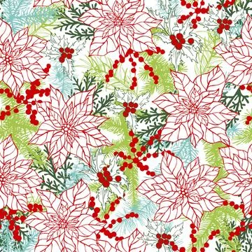 Vector  seamless pattern with hand drawn Christmas plants Stock Illustration