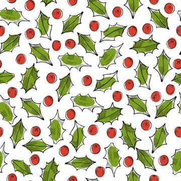 Vector  seamless pattern with hand drawn Christmas plants Stock Illustration