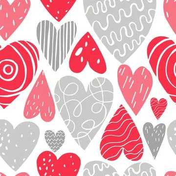 Vector seamless pattern with hand-drawn hearts. Stock Illustration