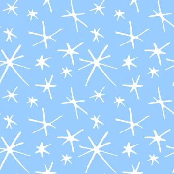 Vector seamless pattern from hand drawn snowflakes in doodle style. Winter, c Stock Illustration