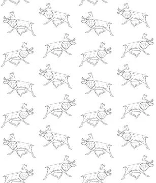 Vector seamless pattern of hand drawn reindeer Stock Illustration