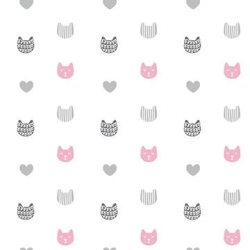 Vector seamless pattern with hand drawn textured cats in graphic doodle style 스톡 일러스트