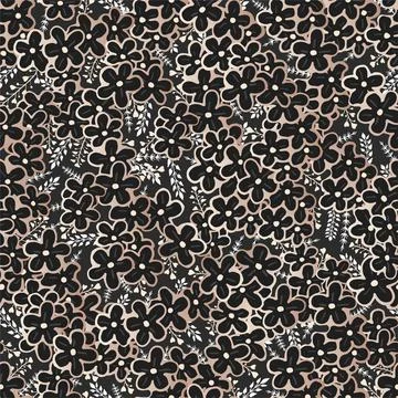 Vector seamless pattern with hand drawn gold flowers. Stock Illustration