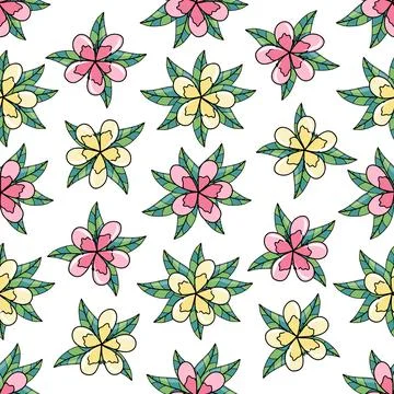 Vector seamless pattern with hand drawn summer flowers Stock Illustration