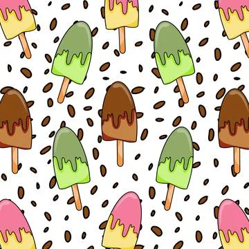 Vector seamless pattern with hand drawn ice cream and chocolate Stock Illustration
