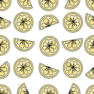 Vector seamless pattern with hand drawn lemon slices Stock Illustration