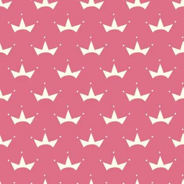 Vector seamless pattern with hand drawn cute crown on pink girly background Stock Illustration
