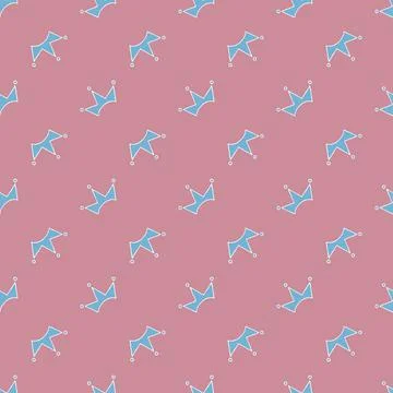 Vector seamless pattern with hand drawn cute crown on pink girly background Stock Illustration